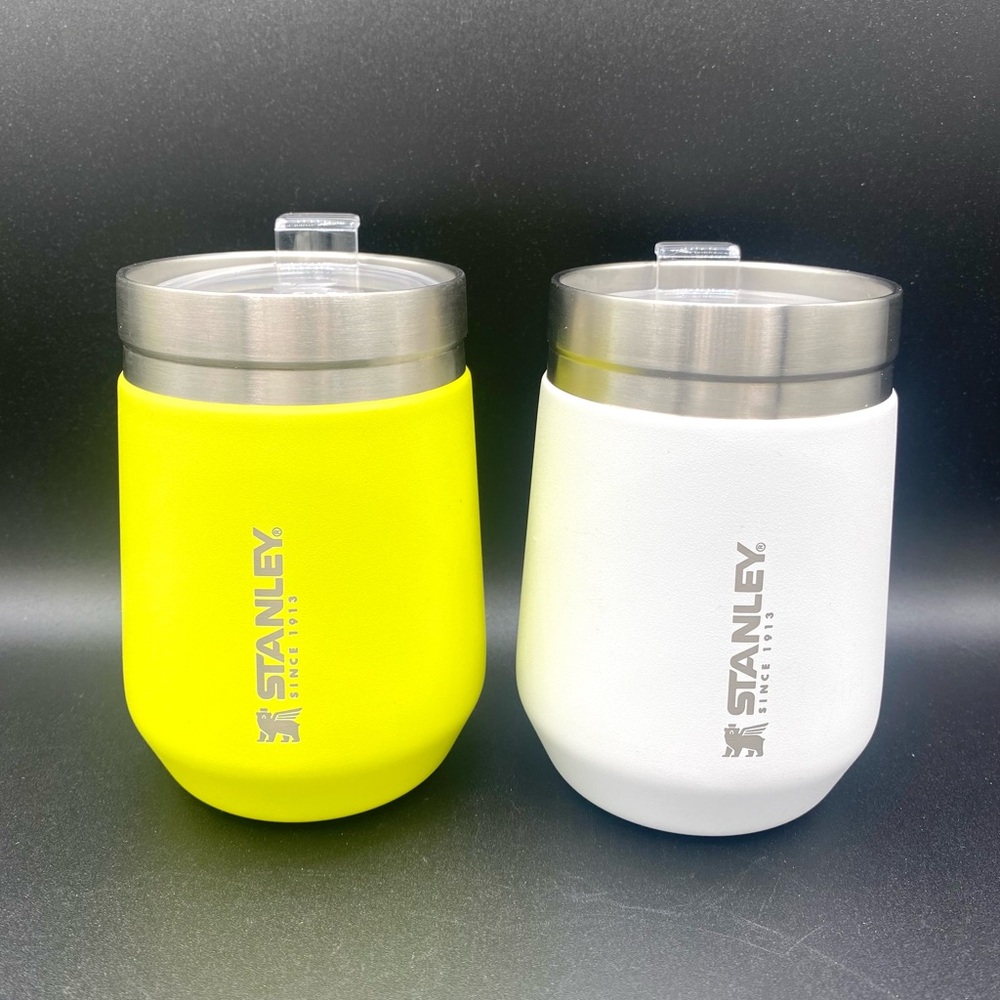 2 Stanley Insulated Stainless Steel Tumbler Mugs with Lid 10oz 295ml White Lime